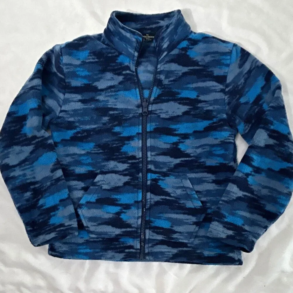 Eddie Bauer Kids Camo Fleece Full Zip Jacket w/ Pockets Blue/Black Size S 7/8
